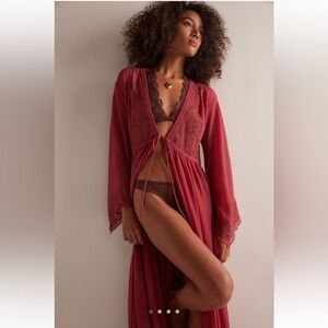 Free People Red Lace Trim Robe